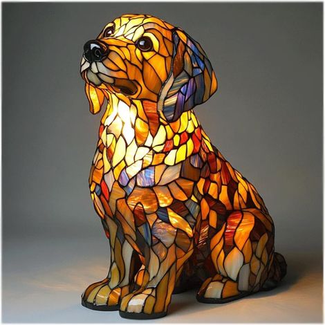 Lampe Led Chien Résine Peinte À La Main - Décor Bureau Salon Chambre - Cadeau Amoureux Des Chiens - 1 Pièce (1/3)