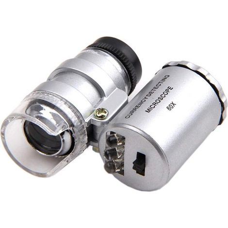 Mini microscopio de bolsillo LED UV de 60 aumentos con lupa para joyería (1/5)