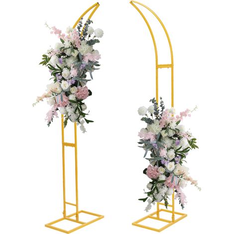 YISSALE-2 Ständer für Hochzeitszeremonien, gebogene Ständer für Hochzeitszeremonien, gewölbte Ständer für den Hintergrund, für Zeremonien und Feierlichkeiten, goldfarben. (1/5)