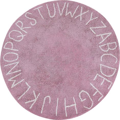 Tappeto in cotone rotondo ø 120 cm fatto a mano per bambini decorativo con alfabeto rosa Vurgun