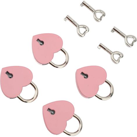 4er-Set Herz-Vorhängeschlösser aus Zinklegierung, 38 x 30 mm, mit Schlüssel, für Schmuckkästchen, Geldbörsen und Handtaschen, Rose (1/5)