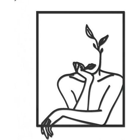 Décoration murale à suspendre à une ligne minimaliste en métal noir - Art moderne abstrait féminin - pour chambre à coucher, salon, salle de bain, balcon (1/3)