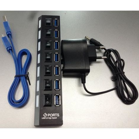 7-Port Hub USB 3.0 High Speed Ports Pour Ordinateur, Pc, Tablette (Noir) (1/4)