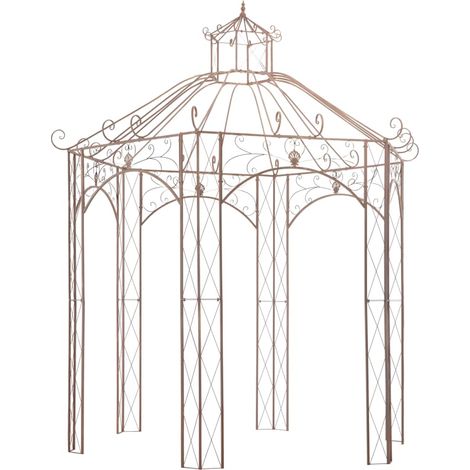 Pavillon de Jardin en Fer Forgé Tonnelle pour Plantes Grimpantes Marron Antique 3 x 3 m - PANGIVO (1/5)