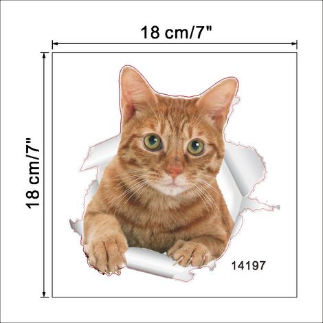 Décor Chat Roux Autocollants 3d Pour Les Enfants Autocollants De Toilette 3d Fond D'écran D'animaux Embellissements Appliqués 18 x 18CM (1/5)