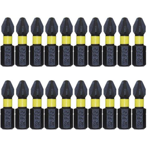 Lot de 20 embouts de tournevis à percussion PZ2 de 25 mm, embouts de perçage Pozi résistants aux chocs-AquaForge (1/5)