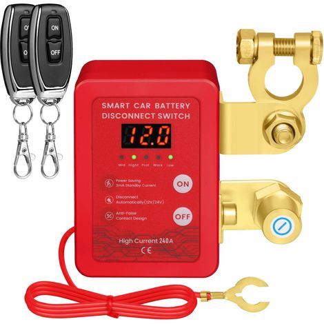 Interruttore di emergenza per auto - Interruttore di scollegamento della batteria remoto da 12 V 240 A, tensione intelligente con display a LED, antifurto, prevenzione dello scaricamento della batteri