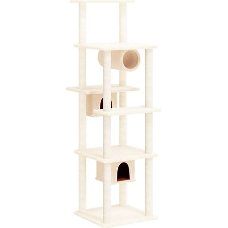 Tiragraffi per gatti Mobili per arrampicata su torre Tiragraffi piattaforma da arrampicata con tiragraffi in sisal 169 cm crema 020022496