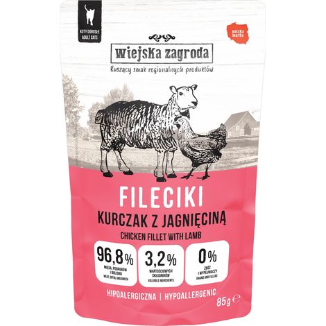 Wiejska Zagroda Filetes comida húmeda para gatos Pollo Cordero 85g (1/3)