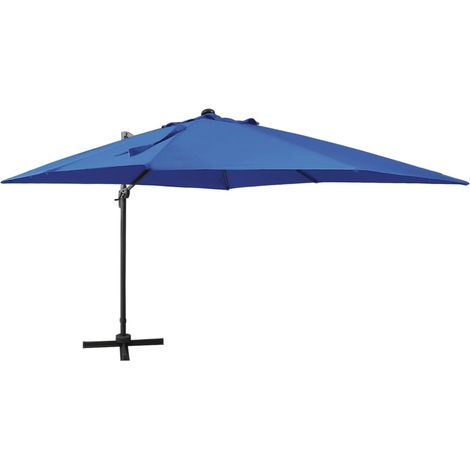 Parasol meuble de jardin déporté avec mât et lumières led 300 cm bleu azur