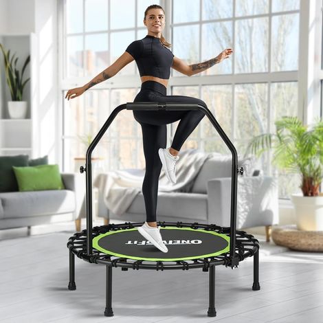 Trampoline Pliable pour Adulte, 101/107/114 cm Mini Trampoline de Fitness avec poignée en Mousse réglable, Bungees, Exercice Silencieux pour l'intérieur Personnel (1/5)