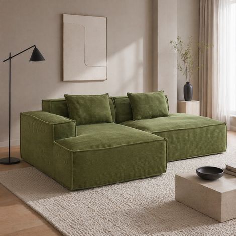Divano verde in poliestere 233 x 129 x 70 cm con 2 cuscini HAVRYA (1/5)