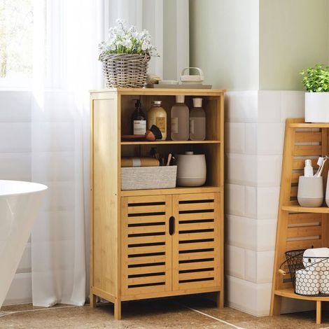 Badezimmer-Schrank aus Bambus - POCKETPOP - Mit Lamellentüren - Kipp-Schutz - Vielseitiges Möbel