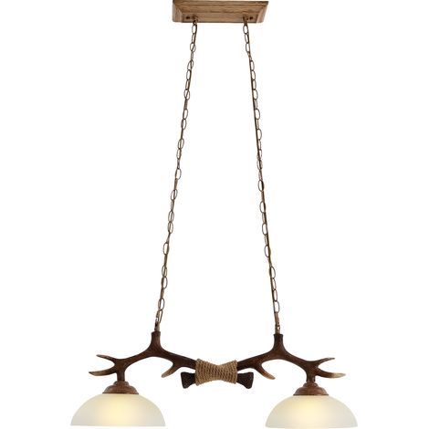 Suspension pour îlot de cuisine, suspension en bois de cerf, luminaire suspendu à 2 ampoules fixé au plafond, Luminaire (1/5)