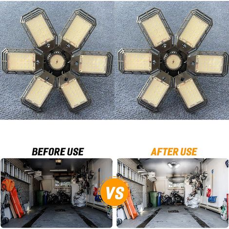 2 Ampoule LED de garage à lumière blanche avec 6 panneaux déformables, plafonniers de garage pour sous-sol, E27 pour garage, entrepôt, magasin (1/5)