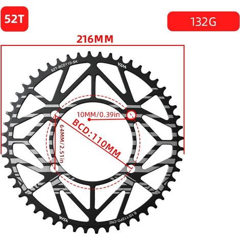 52T Plateau de vélo monovitesse 4 trous à griffes, entraxe 110 BCD, dents positives et négatives, pignon 36T58T compatible avec les transmissions 5/R7/8000 (1/5)