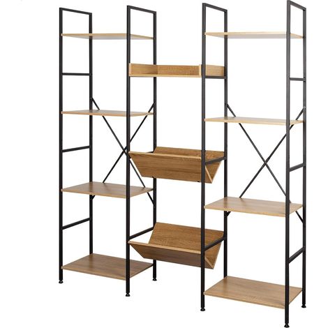 etagère de Rangement, 11 Étagères, 125X27X150 cm, Acier et Bois, Facile à Assembler, Robuste et Durable, Système de Mise à Niveau, Meubles de Salon, etagères, Décoratif (18437)