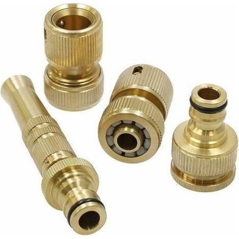 Kit complet Pistolet pulvérisateur mâle 3/4 en laiton, deux raccords rapides femelles pour tuyau 1/2 (15 mm) et buse de tuyau avec réglage de pulvérisation pour différents types d'arro (1/4)