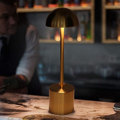 Tragbare kabellose Tischlampe, wiederaufladbare LED-Metall-Nachttischlampe mit 2000 mAh Akku, 3-farbig dimmbare Helligkeit, geeignet für Zuhause, Esszimmer, Nachttisch, Außenbereich, Wohnzimmer, goldf (1/5)