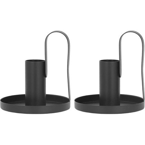 Bougeoirs en métal à poignée incurvée, 2 pièces, bougeoirs noirs rétro à la mode pour décoration de Table de cheminée (1/5)