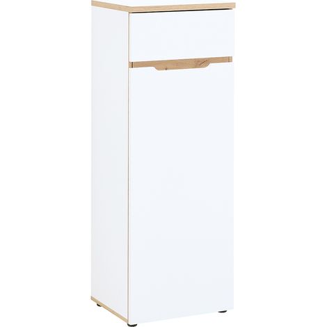 Büroschrank 1-türig, 45cm breit, weiß mit Eiche, MANRESA-36 (1/5)