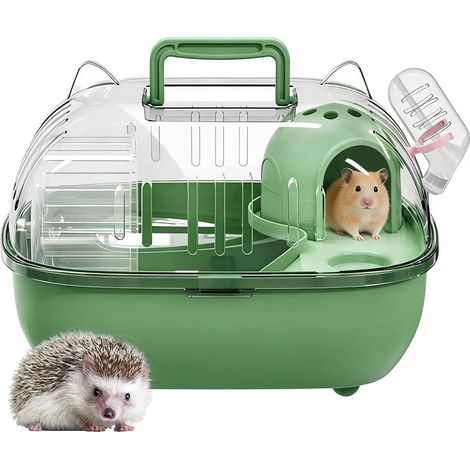 1 Cage de transport, Matériau PP, Couvercle transparent, Bouteille d'eau incluse, Pour hamster et petits animaux