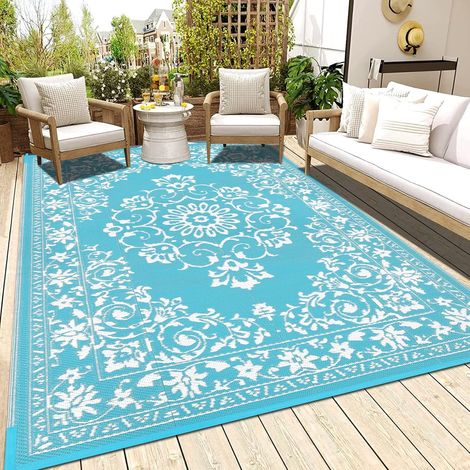 Tapis d'intérieur et d'extérieur Réversible en Plastique 180 x 270 cm, Tapis Extérieur Balcon Terrasse Tapis de Sol Résistant aux UV Tapis de Pique-Nique Imperméable Léger (1/5)