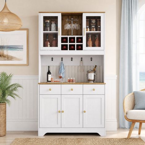 Buffet vitrine 94,5 x 30 x 175,5 cm, 5 portes 3 tiroirs, blanc effet bois DESVIAE (1/5)
