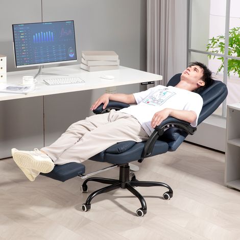 Fauteuil de bureau avec massage 7 points et repose-pieds. Revêtement en similicuir et structure en acier. 67 x 67 x 111-121 cm. Bleu. (1/5)