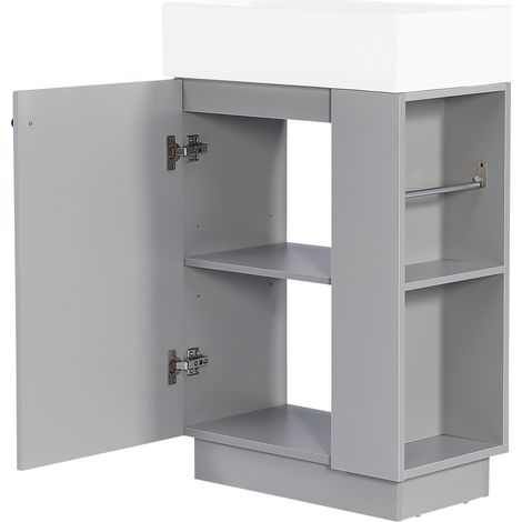 Mobile bagno con lavabo in ceramica 55 cm grigio, anta soft-close e ripiani HOMVRA (1/5)