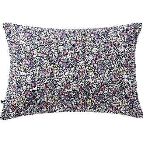 SOIZIC - Taie d'Oreiller 50x70cm Gaze de Coton Imprimé Bleu-Violet Imprimé Fleurs (1/2)