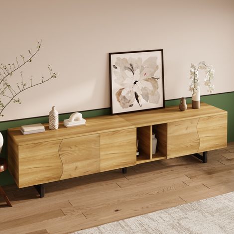 TV-Lowboard 191 x 38 x 46,5 cm - natürliches skandinavisches Design - für Wohnzimmer und Media-Bereich - MDF und Holzwerkstoff - Natur (1/5)