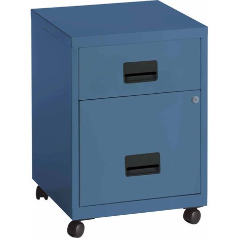 Caisson mobile métal 2 tiroirs Budget - bleu - Maxiburo (1/3)
