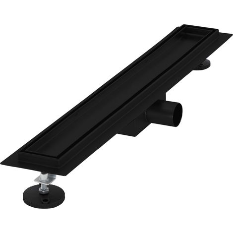 LuxeBath Canal de Ducha Desagüe 60cm Negro 2en1 Extraplano Acero Inóxidable Fijación al Suelo Sumidero Sifón Doble Cara Autolimpiante con Tope para Olores y Colador de Pelo Alcantarillado para Baño