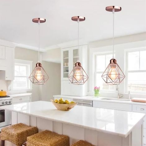 3x Lampe Suspension en Cage Métal Rose,Lustre de Plafon de Style Edison Suspension Lumianire Industrielle pour Salon Chambre (1/4)