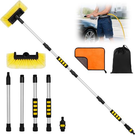 Brosse Lavage Voiture Télescopique, 165CM Balai de Lavage Ajustable, Brosse de Lavage pour Voitures avec Manche Télescopique et Raccord d'eau pour Voiture, Camping-Car, Camion, Bus, Jardin (1/5)