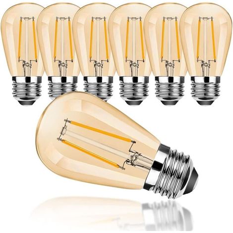 Lot de 6 - Ampoules Rétro LED E27 S14 2W Blanc Chaud 2700K pour Guirlandes Extérieures