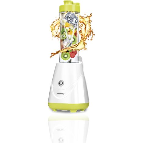 MPM MBL-20 Batidora Vaso Individual Good To Go, Smoothie Maker, 2 Botellas  Portátiles 0,6L, Libre BPA 250W Blanco/Verde