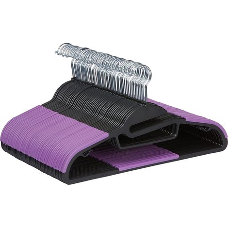 Cintres en plastique enduit de caoutchouc, noir/violet, Lot de 50 (1/5)