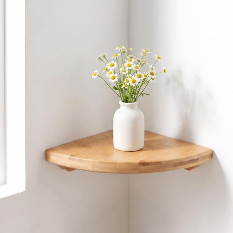 Étagère d'angle Murale, Tablette Flottante de Coin Bois Massif,18CM, Étagère d'Angle Flottante, Montage Facile, Idéale pour Cuisine Salle de Bain et Salon (1/5)