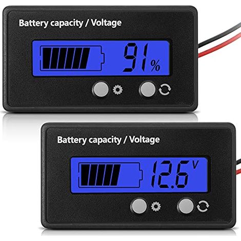 Compteur de Batterie DC 12V 24V 36V 48V 60V 72V 84V avec Alarme, Réglage Avant et Clé Commutation, Indicateur Tension Capacité Plomb-Acide (Bleu) - (1/5)