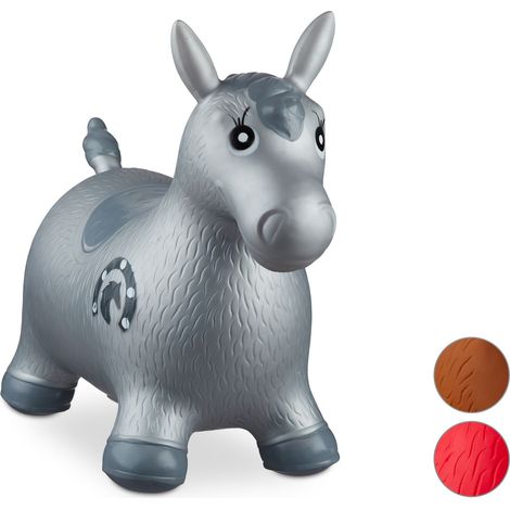 Relaxdays Saltador Hinchable Caballo para Niños hasta 50 Kg sin BPA, Plástico, Gris, 48 x 26 x 58 cm