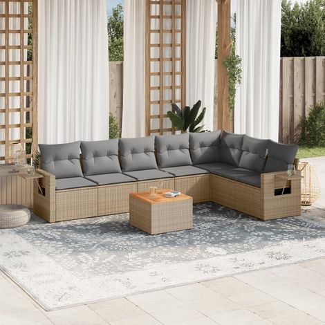 8-tlg. Garten-Sofagarnitur mit Kissen Beige Poly Rattan (1/5)