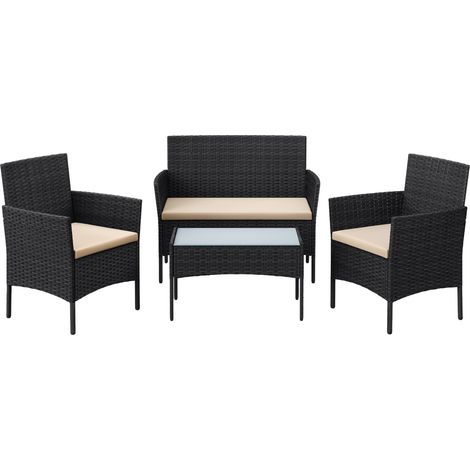 SONGMICS Set di mobili da Balcone mobili da Giardino in polyrattan PE Set Lounge mobili da terrazza Esterno Patio Balcone Giardino Nero Tortora GGF004B05 (1/5)