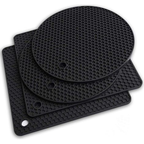 Lot de 4 Dessous de Plat en Silicone - Noir (1/5)
