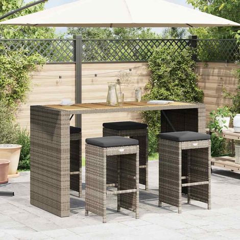 Lot de 4 tabourets de bar de jardin en résine tressée avec coussins gris 40 x 40 x 76 cm - PANGIVO (1/5)