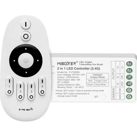 Contrôleur RF 2.4G, DC12-24V, 12A, 2 en 1 unicolore + CCT + (1/5)