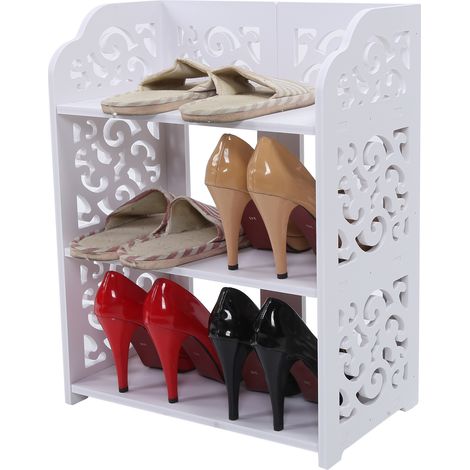 3-stöckiges weißes Schuhregal mit Aussparungen, 60 cm (1/5)