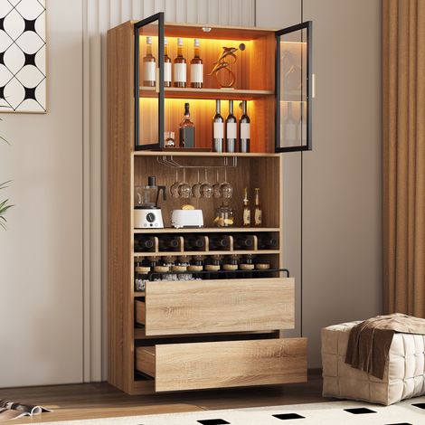 Meuble de salle de bain, meuble à liqueurs, meuble vitrine avec portes vitrées et éclairage 180 CM (1/5)