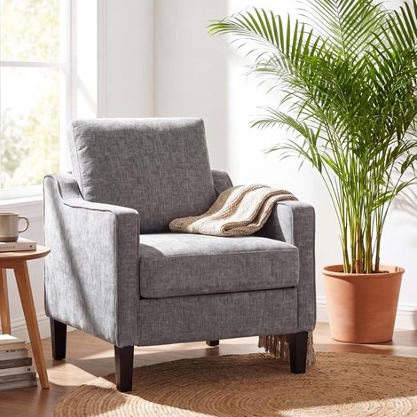 Modern Accent Chair with High Back,Dark Grey, Upholstered Accent Chair With Armrests, Removable Cushion And Wood Legs For Bedroom, Reading Nook Or Lounge (1/5)